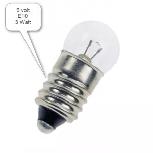 Glödlampa 6V 3W, Sockel E10