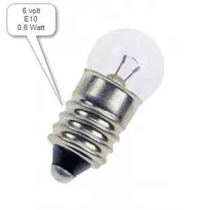 Glödlampa 6V 0.6W bak, Sockel E10