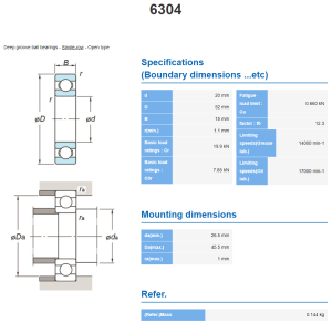 6304-C3 Koyo kullager
