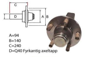 Nav inkl axeltapp Q40x240MM 5/M16/94/140 - 1050kg i 25km