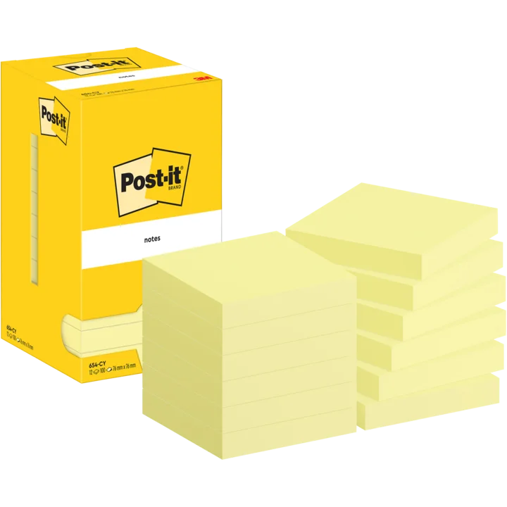 Post-it® Gul 76x76mm 12x100st