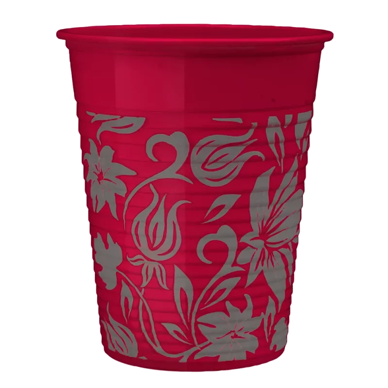 Plastbägare Monoart Flower Vinröd 180ml 1000st