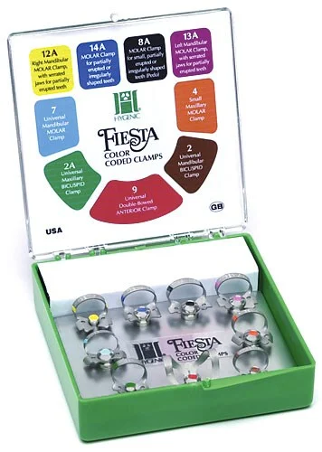 Kofferdamklammer Hygenic Fiesta 9W färgkodad utan vinge set