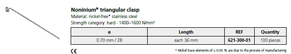 Noninium triangular clasp/klammer 100st