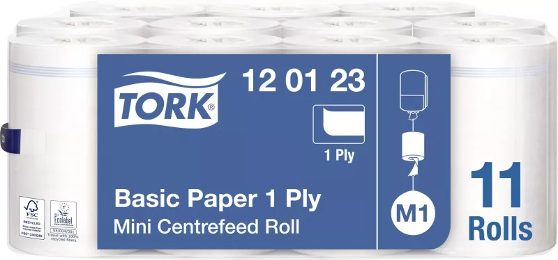 Tork Basic Papper 1-lagers M1 vit 11 rullar