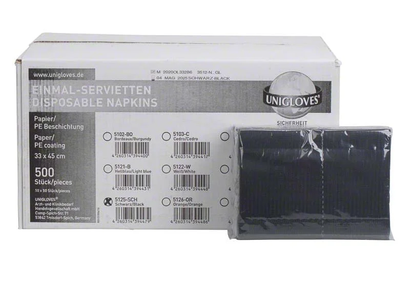 Servett plastad 3-lagers 33x45cm svart 500st