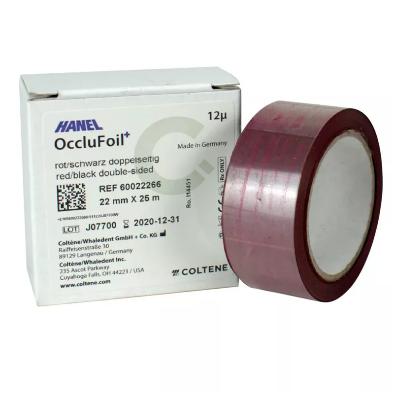 Hanel OccluFoil+ 12µ dubbelsidig röd/svart 22mm x 25m