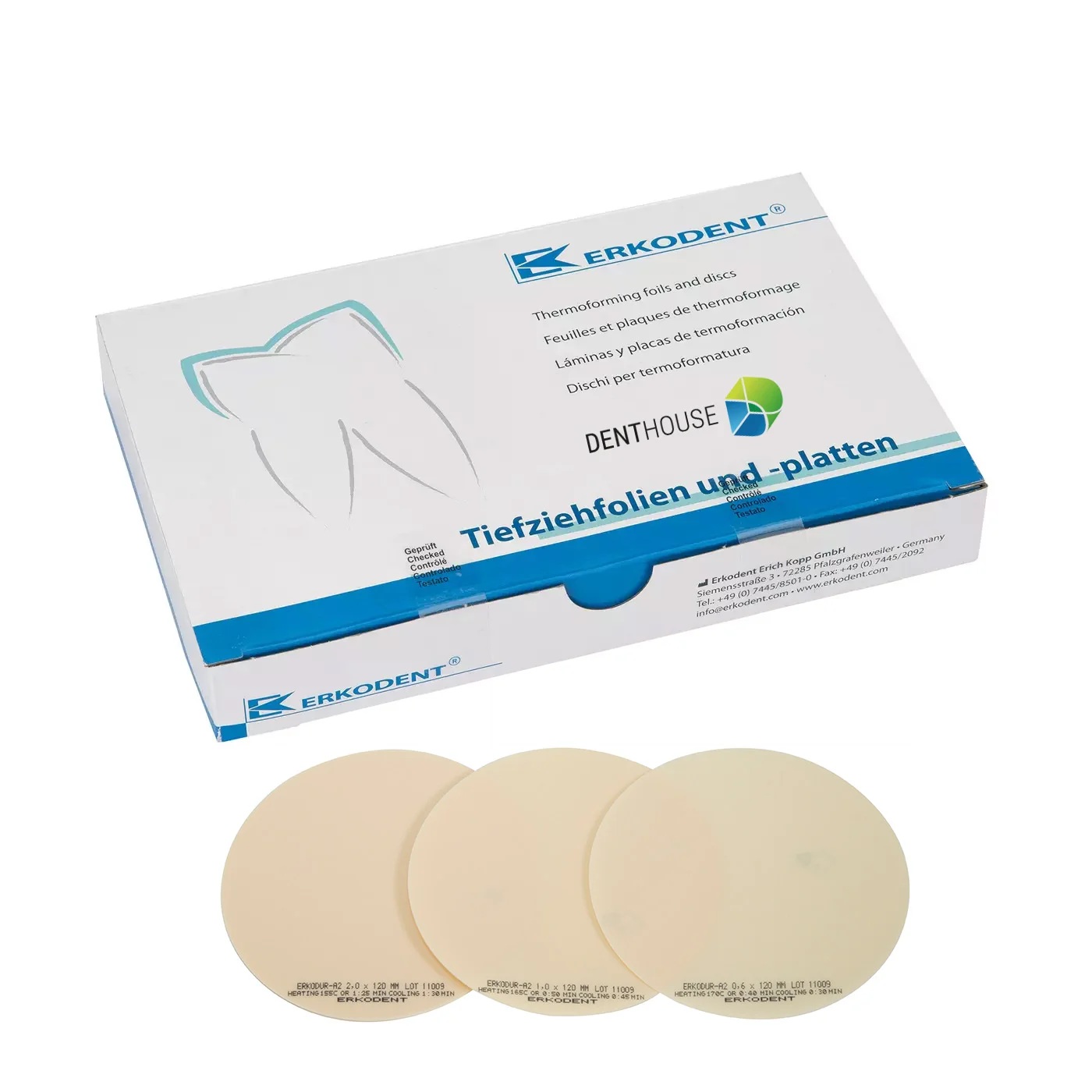 Erkodur-A2, 1.00 mm, ò 120 mm, tooth colour 20 pieces