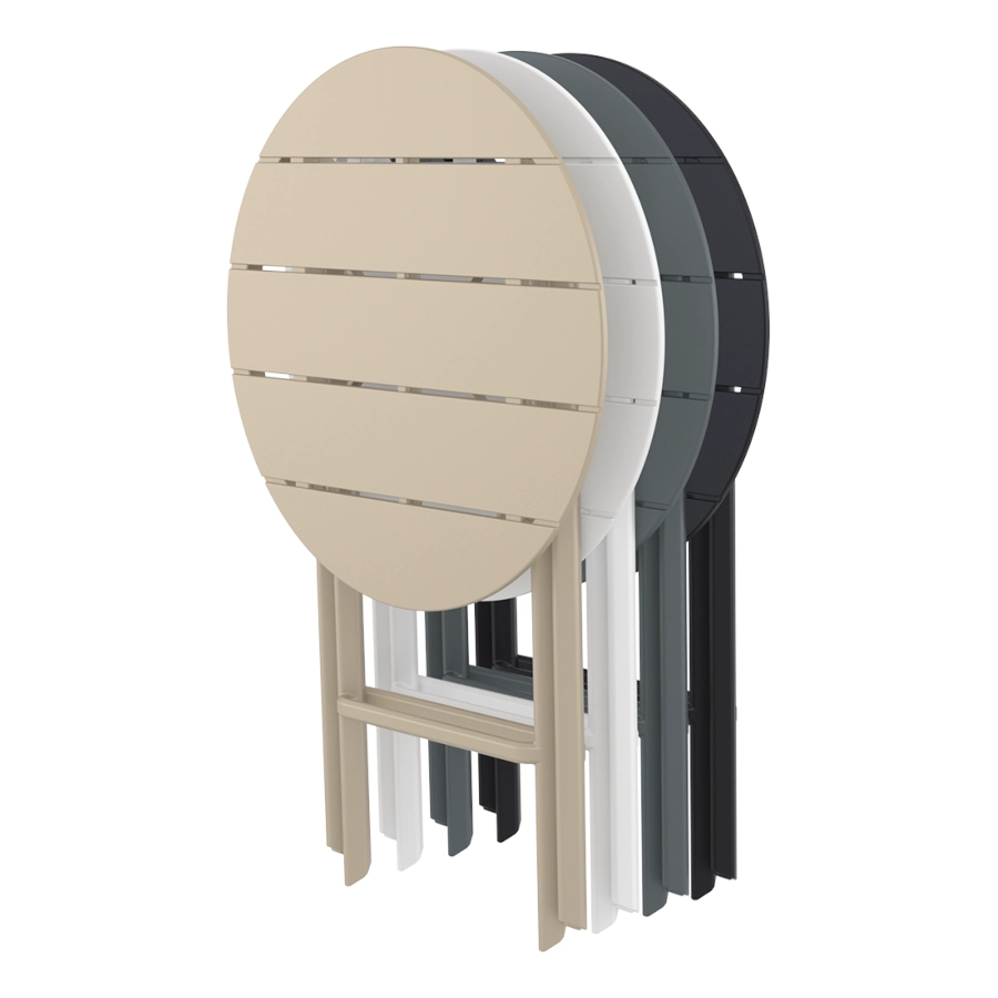 Helen fällbord 60 diameter cm från Siesta och som är staplade.