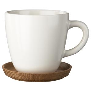 Höganäs, kaffemugg med träfat, 33 cl, vit blank - 6 set/fp