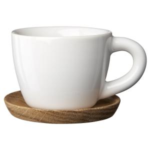 Höganäs, espressokopp med träfat, 10 cl, vit blank - 6 set/fp