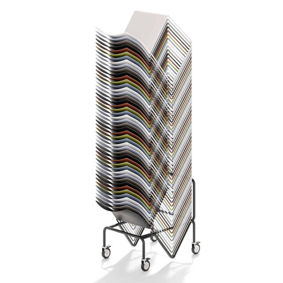 Artesia stolar från Gaber staplade på en stolsvagn.