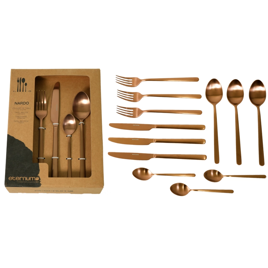 Nardo bestickset med 16 delar i koppar från Eternum.