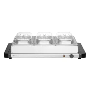 Värmehäll med 3 st GN 1/3 kantiner och lock från Hendi.