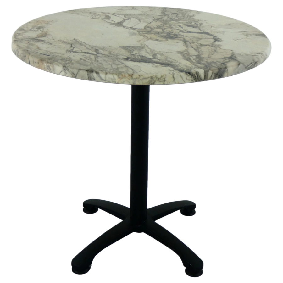 Marble Almeria bordsskiva 70 diameter cm från Werzalit ihop med bordsstativ.