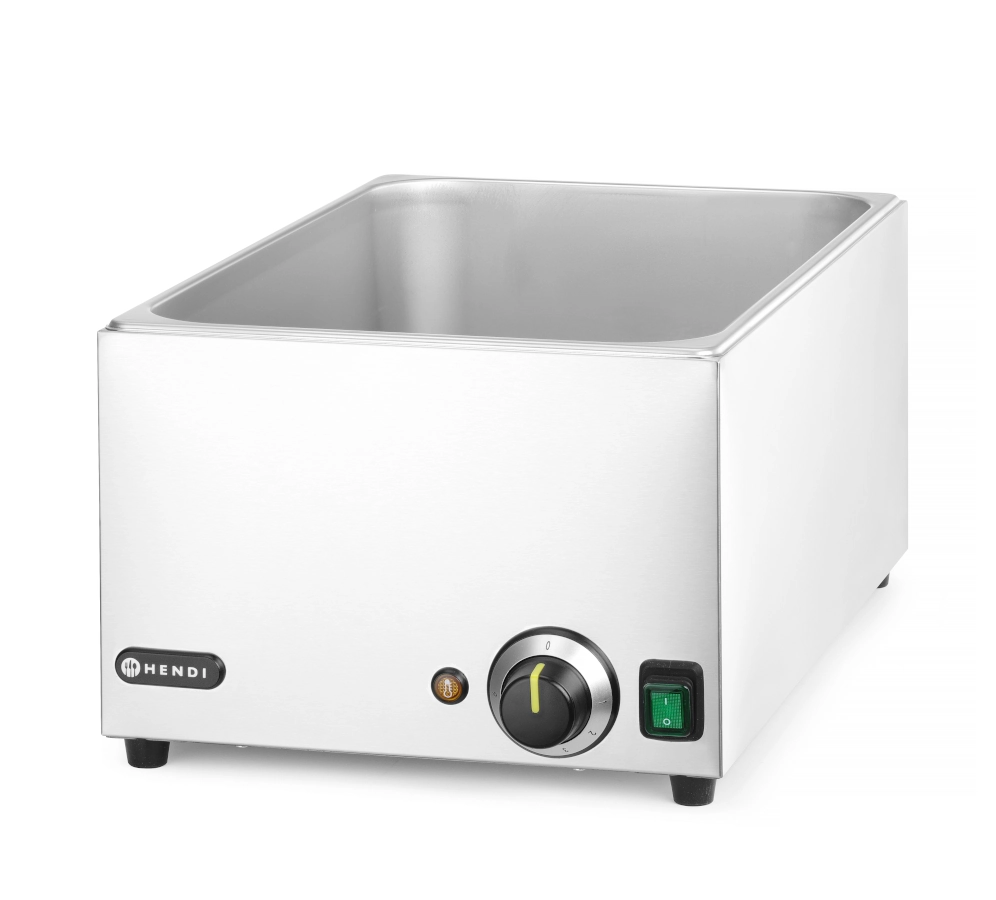 Kitchen Line Bain-Marie vattenbad från Hendi med GN 1/1 storlek som levereras med 3 st GN 1/3 kantiner och lock.