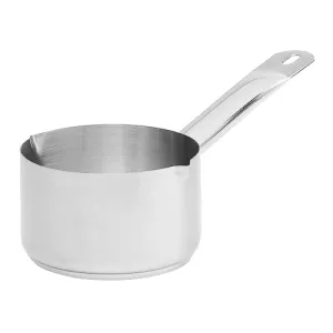 Såskastrull 12 diameter cm från Pentole Agnelli av rostfritt stål med två hällpipar som rymmer 0,5 liter.