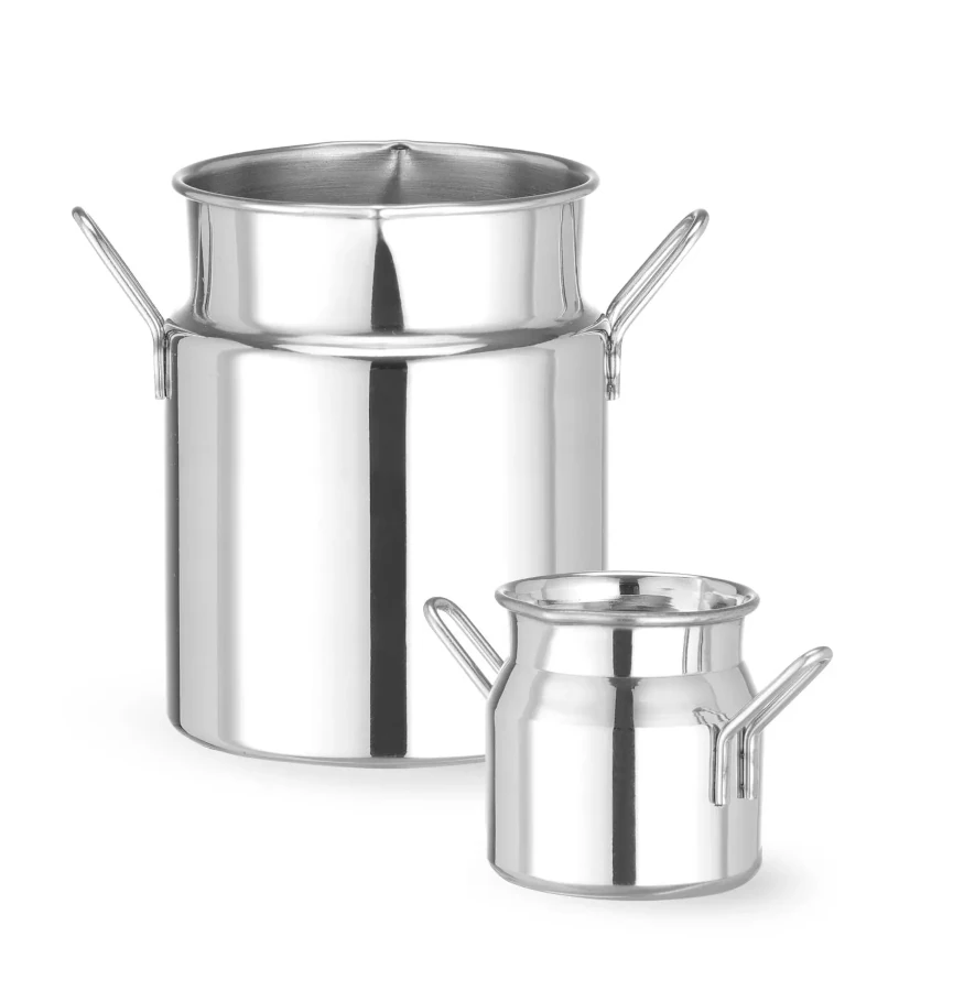 Mini mjölkkärl i rostfritt med handtag från Hendi.