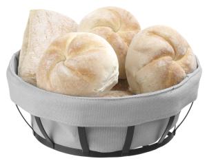 Brödkorg, 22 diameter cm, matt svart, grå påse