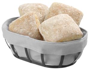 Brödkorg, oval, 25x16 cm, matt svart, grå påse