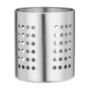 Bestickhållare med perforerade hål som är 11 diameter cm med höjd 13 cm av rostfritt stål från Hendi.