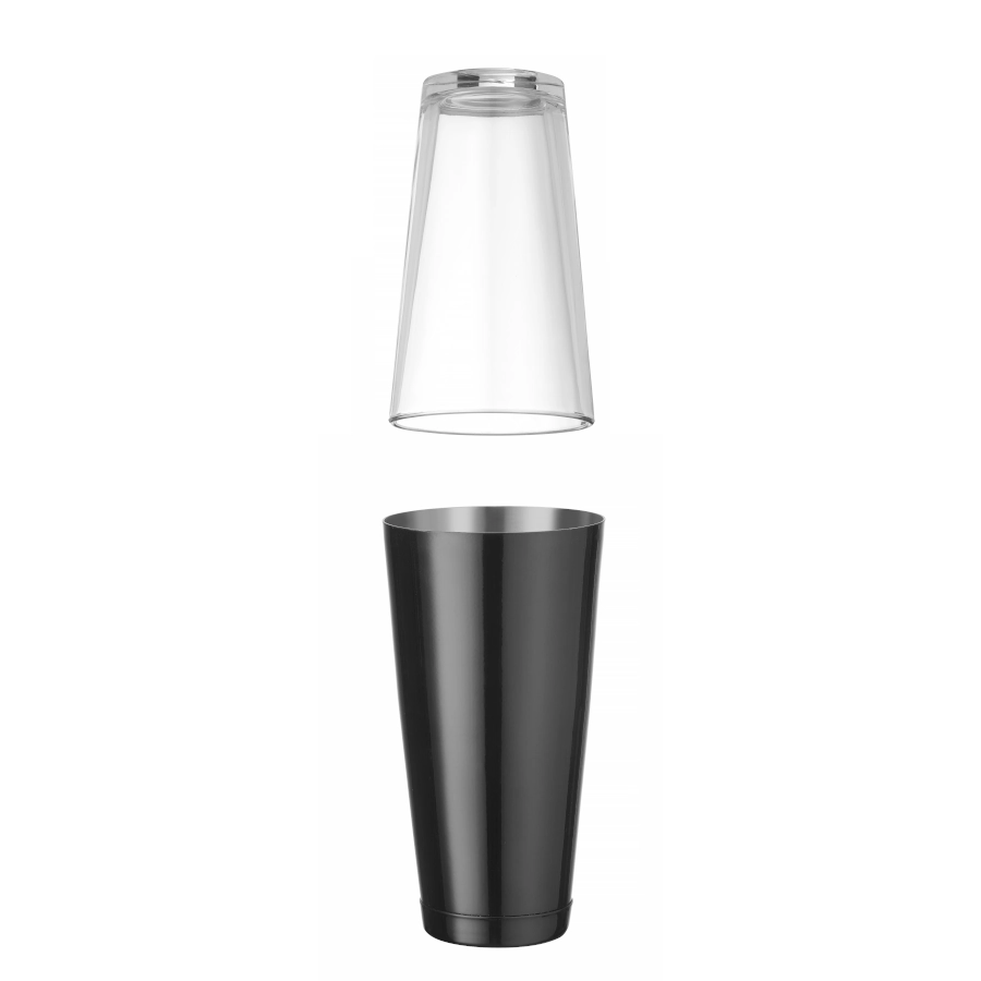 Boston shaker från BarUp som rymmer 80 cl i svart med Boston shaker glas.