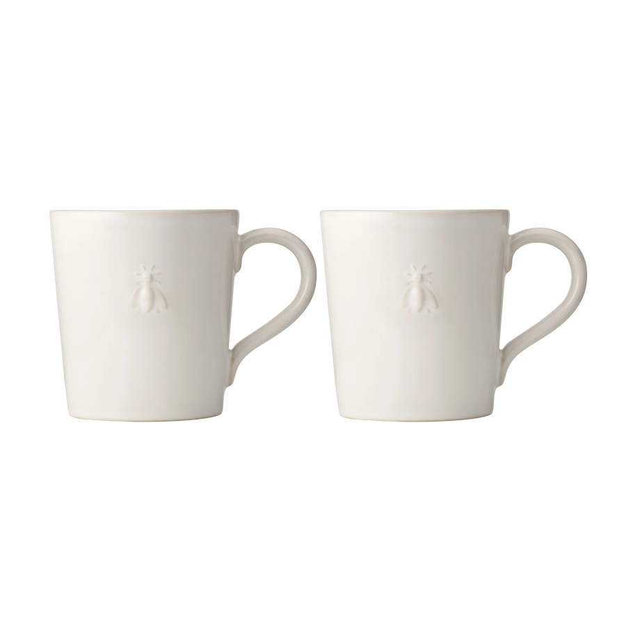 Abeille keramikmuggar från La Rochère i vitt och paket med 2 muggar.