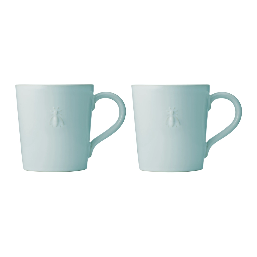 Abeille keramikmuggar från La Rochère i blått och paket med 2 muggar.