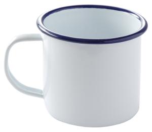 Mugg, emalj, 36 cl, vit med blå kant