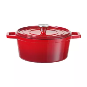 Gjutjärnsgryta 23 diameter cm från Hendi som är röd och rymmer 3,7 liter.