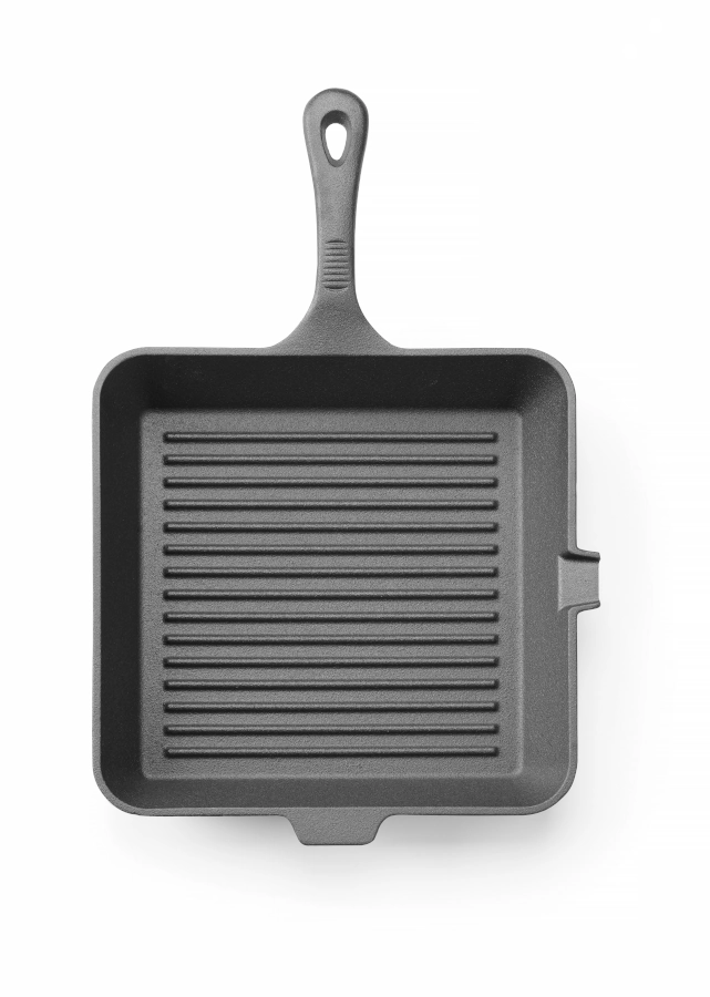 Grillpanna 26,5x26,5 cm med ribbad yta av gjutjärn från Hendi.