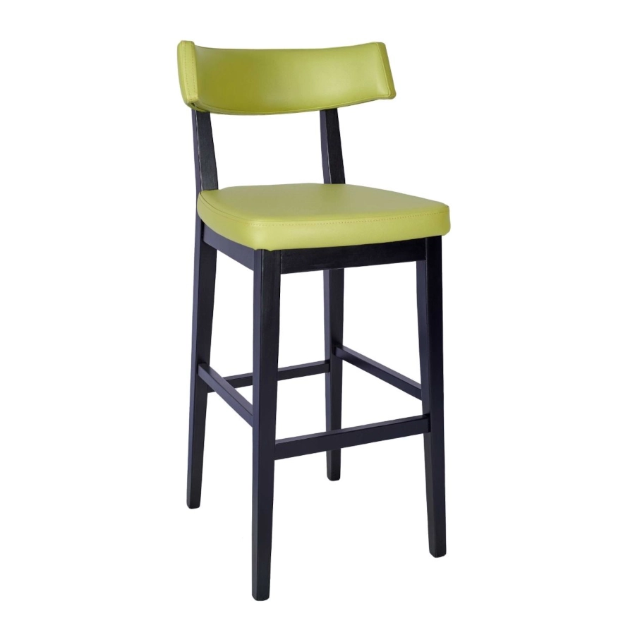Repton barstol från Global i svart bets och lime grön konstläder.