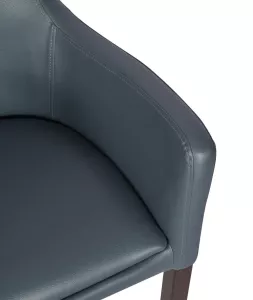 Repton karmstol från Global i valnötsbets med grå konstläder och närbild.