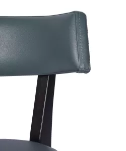 Repton stol från Global i svart bets med grå konstläder och närbild på rygg.
