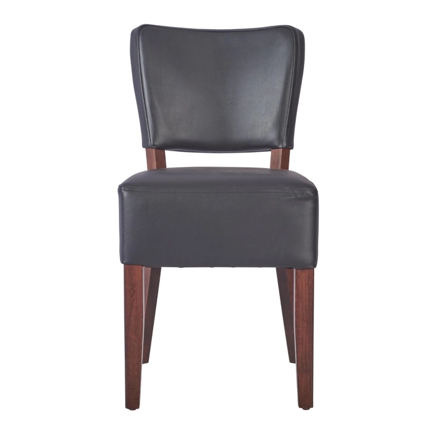 Trent stol från Global i valnötsbets och svart konstläder.