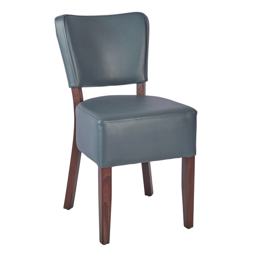 Trent stol från Global i valnötsbets och grå konstläder.