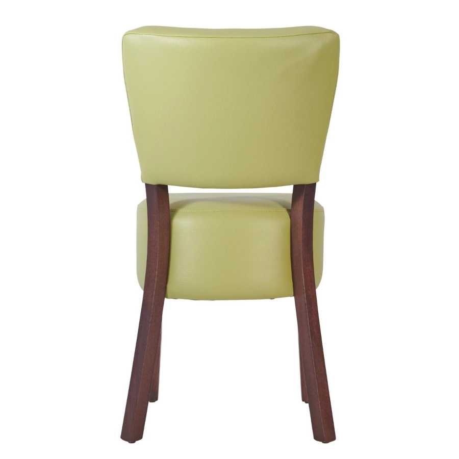 Trent stol från Global i valnötsbets och lime grön konstläder.