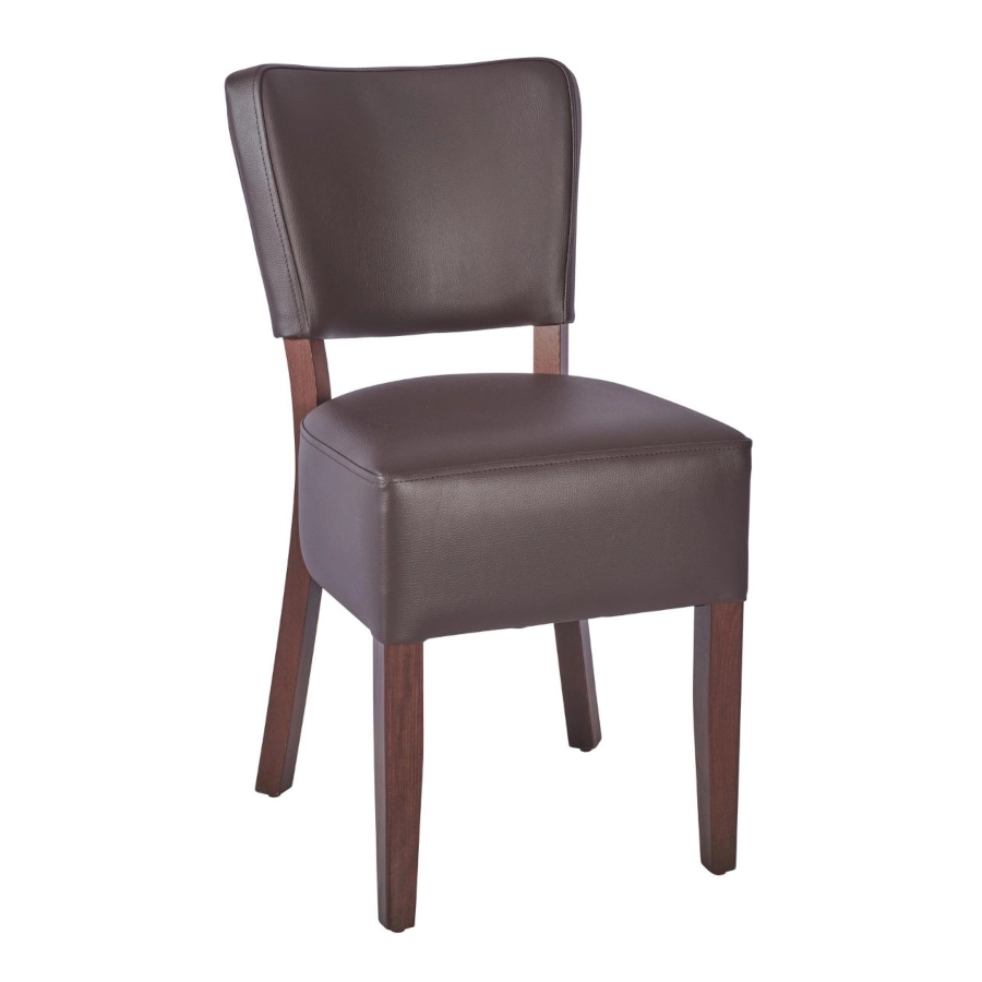 Trent stol från Global i valnötsbets och mocha konstläder.