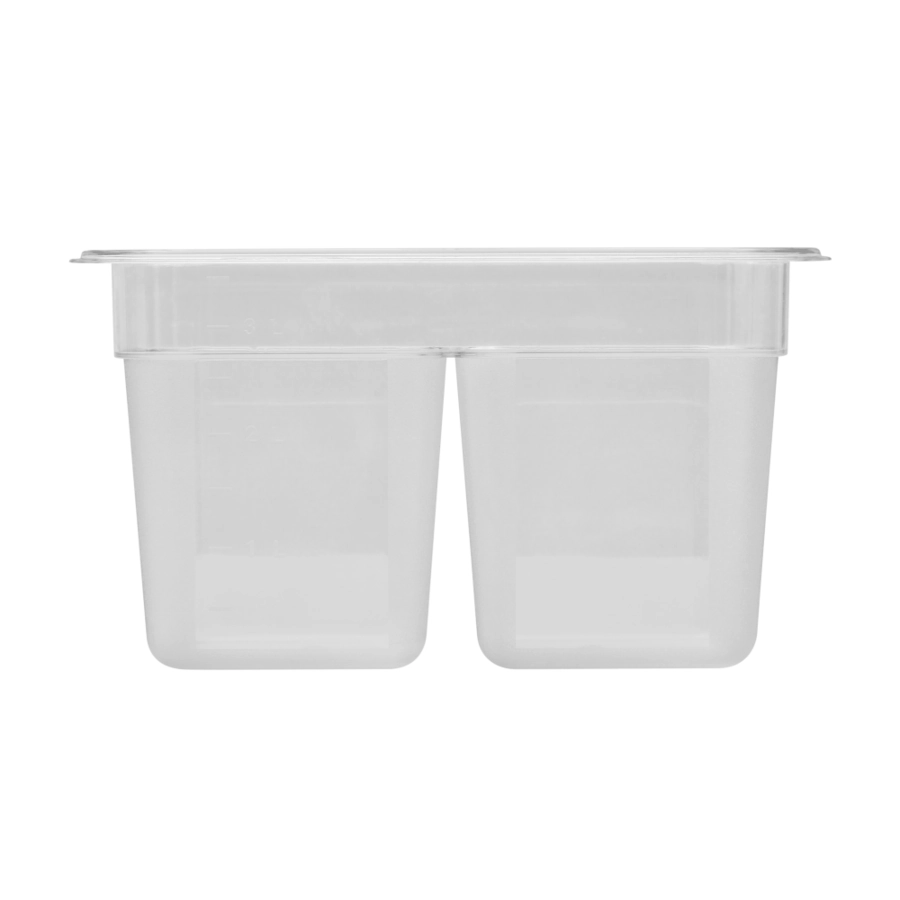 Kantin 2.0 från Exxent med GN 1/4 storlek i polykarbonat med höjd 15 cm som är transparent och tvådelad.