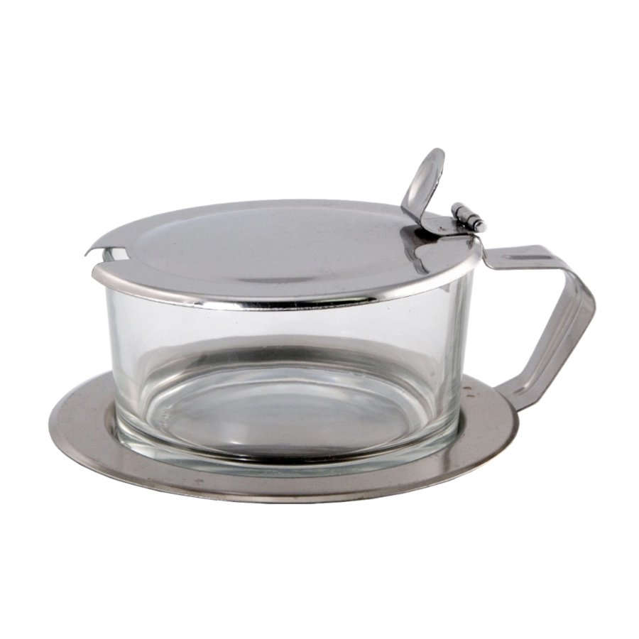 Parmesanskål med lock från Östlin i rostfritt med skål av glas.