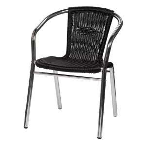 Alu-Bistro karmstol, stapelbar, blank aluminium, svart fiberrotting