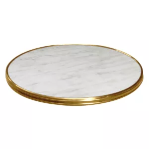 Marble bordsskiva med marmor liknande dekor ihop med mässingkant från Werzalit.