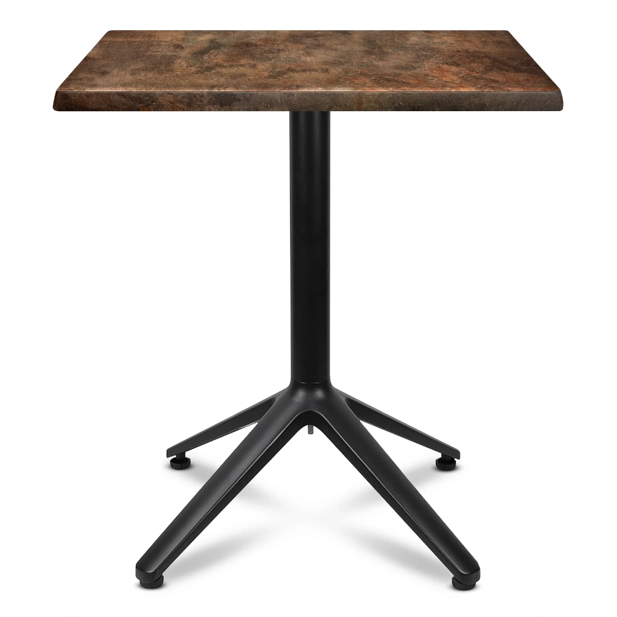 Bordsskiva 60x60 cm i rustbrown från Werzalit ihop med Granada bordsstativ.