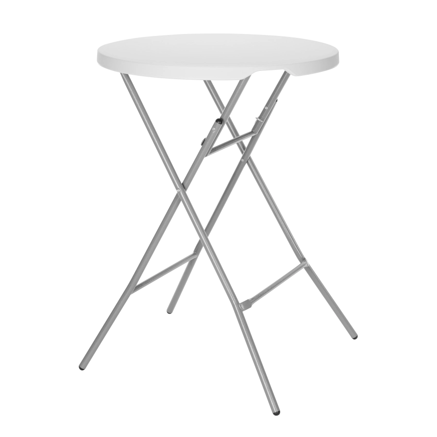 Fällbart barbord 80 diameter cm med vit bordsskiva och grå stativ från AmerBox.