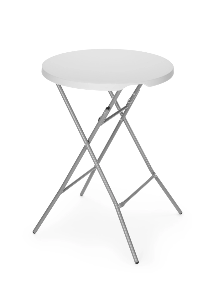 Fällbart barbord 80 diameter cm med vit bordsskiva och grå stativ från AmerBox.