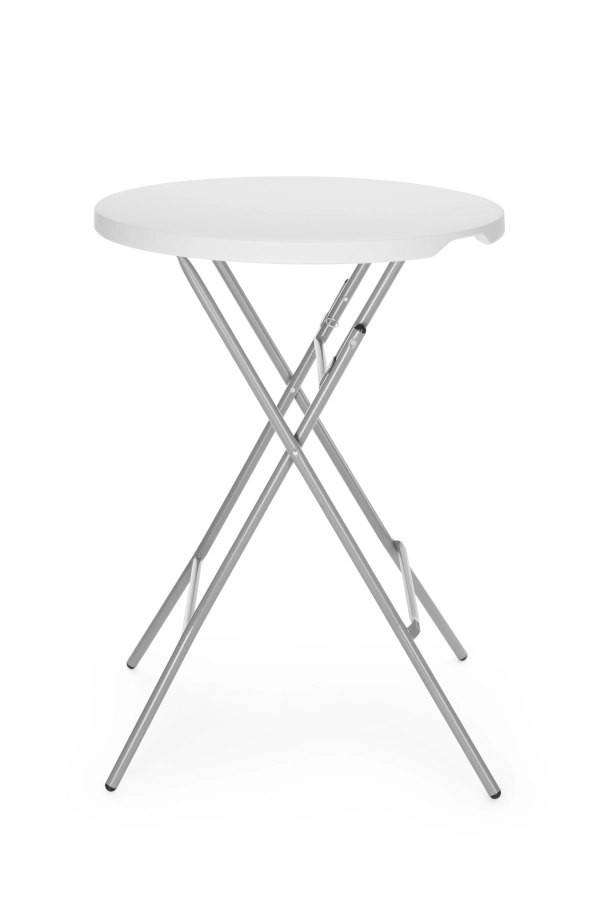 Fällbart barbord 80 diameter cm med vit bordsskiva och grå stativ från AmerBox.