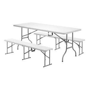 Fällbart bänkset från Hendi med vikbara bänkar och vikbart bord.