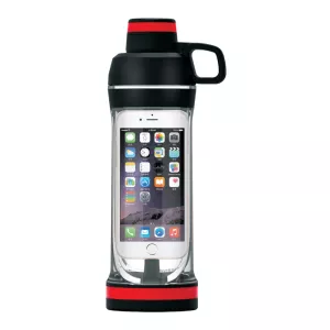 Vattenflaska mobil med förvaring för en mobiltelefon.