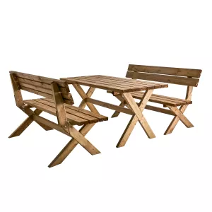 Tallbacken set från Brafab med bänkar som har ryggstöd och rektangulärt bord.