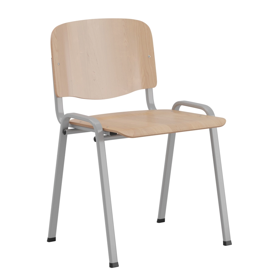 Sofie stol från Elj med sits och rygg av björkplywood som har silvergrå stativ.